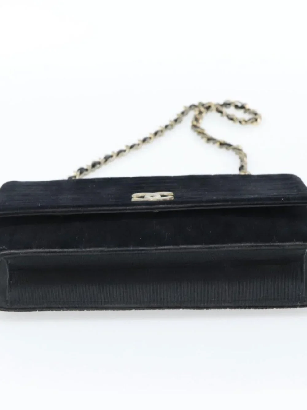 CHANEL Mademoiselle Chain Shoulder Bag Velor Black Gold CC Auth bs33251